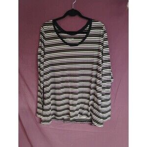 Ava & Viv Womens Striped Scoop Neck 2X Long Sleeve Tee